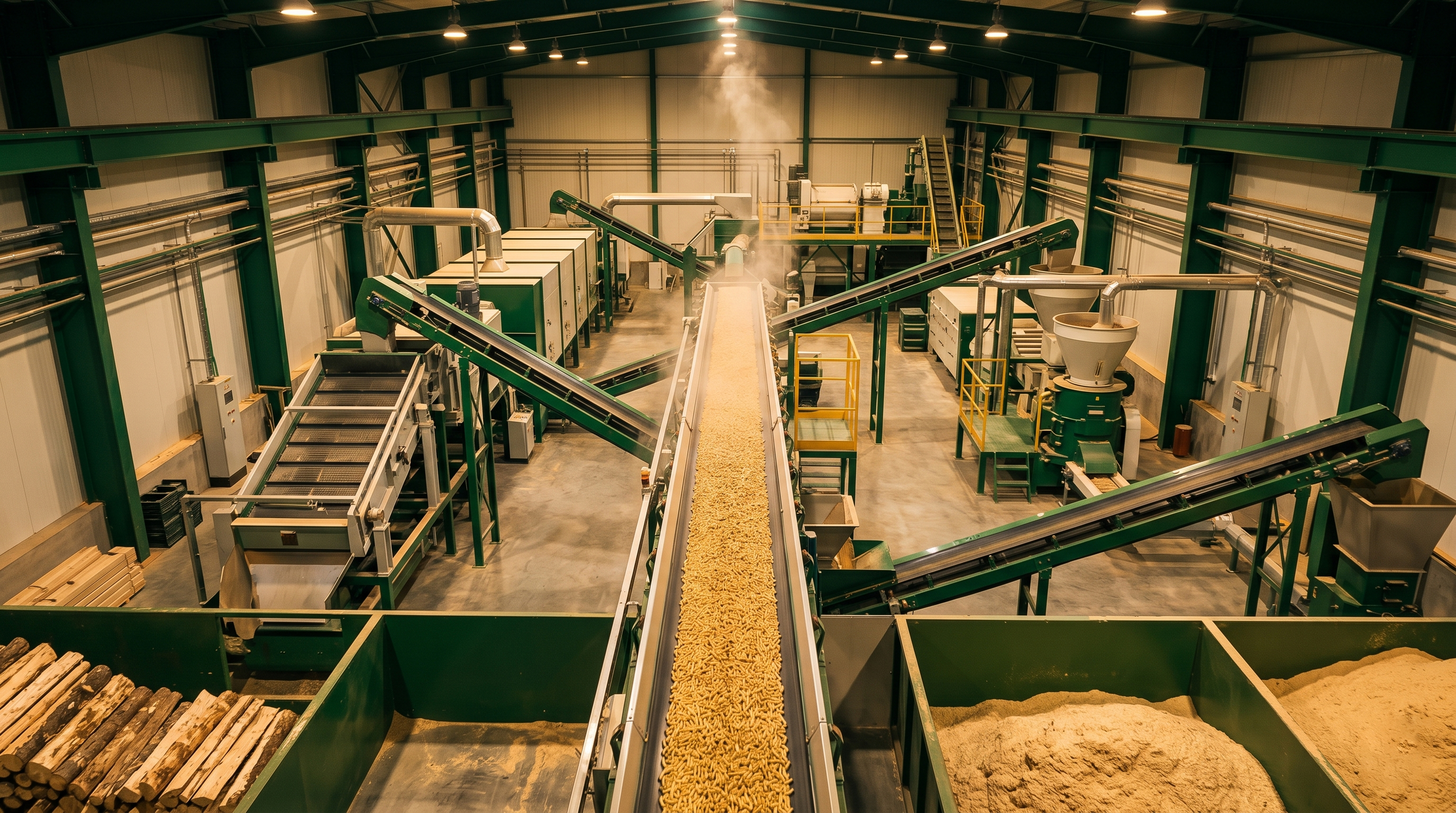 Wood pellet production facility in Turkey — ENplus A1 certified by producer, pellet press and processing line